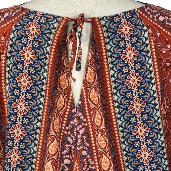 J Jill Large Top Floral 3/4 Sleeves Tie Keyhole Round Neck Lightweight Multi - Picture 6 of 10